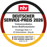 Siegel winSIM im Test von ntv und DISQ - Bester Mobilfunkanbieter in der Servicequalität